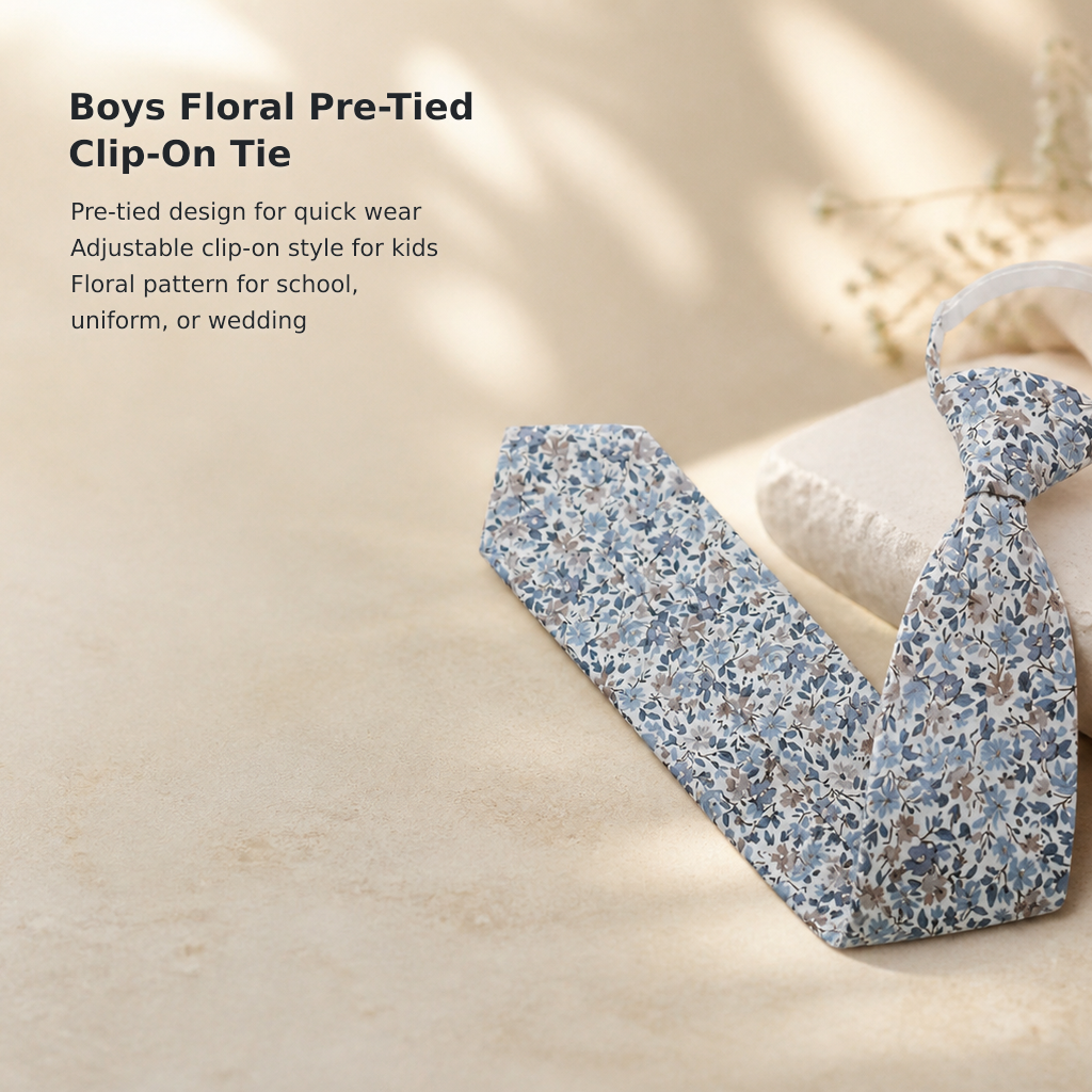 Boys’ Pre-Tied Cotton Clip-On Tie with Adjustable Fit